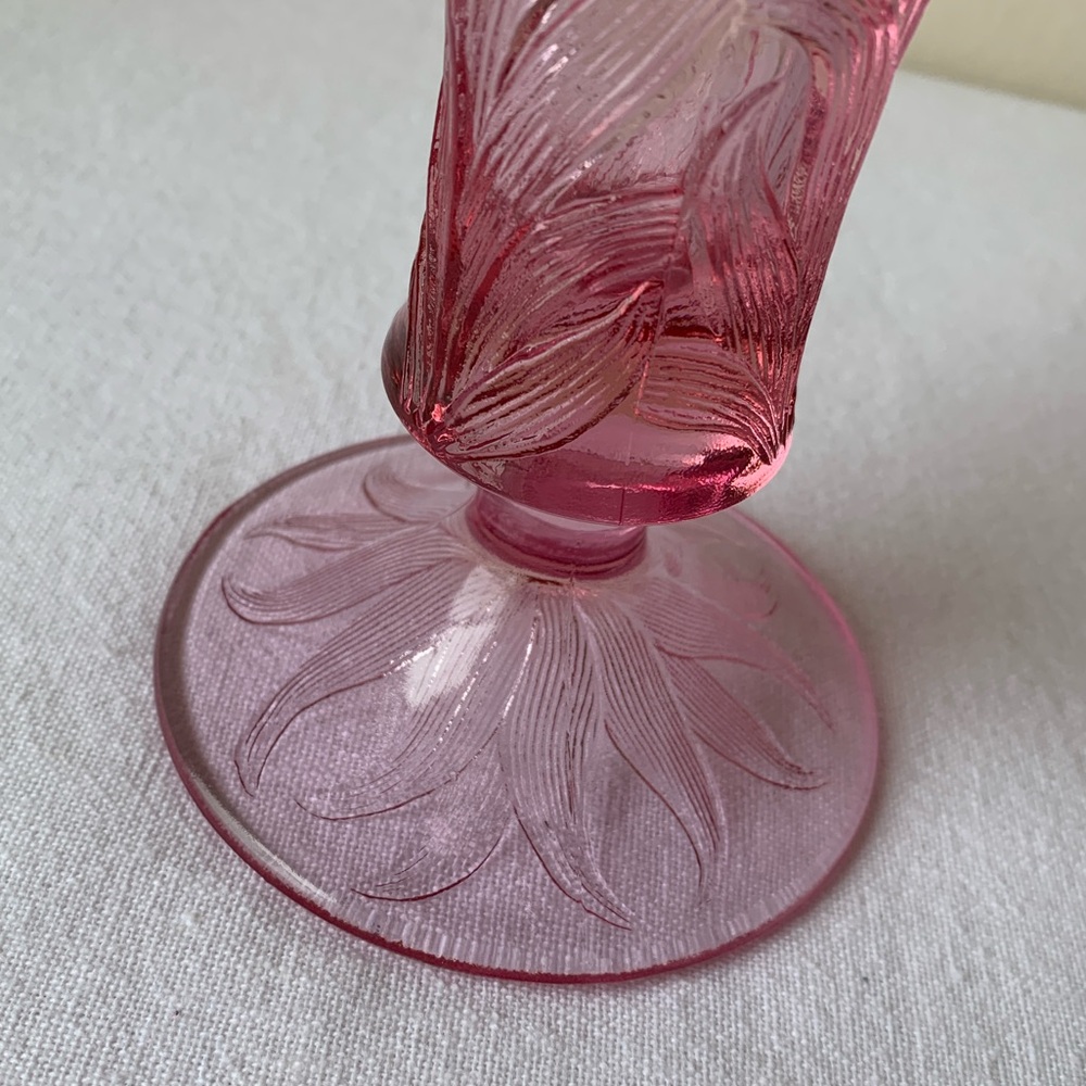 Fenton Rose Pink Floral Daffodil Vintage Beautiful Glass Ruffle Top Vase - Picture 4 of 8